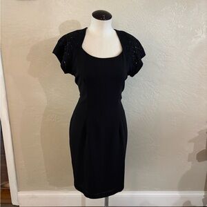 Elegant MariAnna Black Beaded Sleeve Cocktail Dress Sz 6